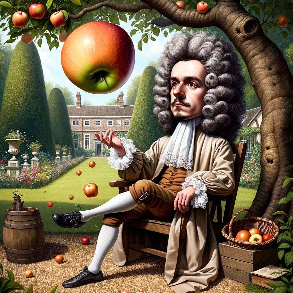the discovery of gravity, digital art, caricature